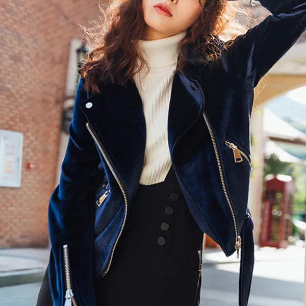 여성 벨벳 라이더자켓 숏 가을 와인 오버핏 Pr63xf