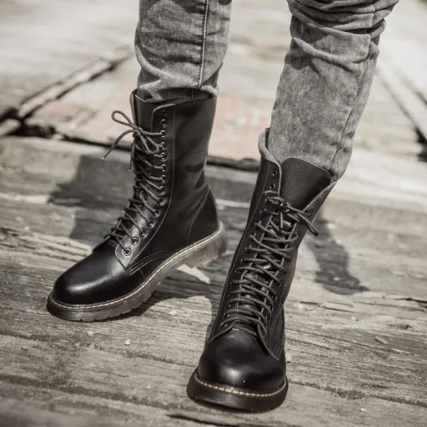 남성 가죽 워커 롱 부츠 기본 군화 레이스업 Tb3w4g