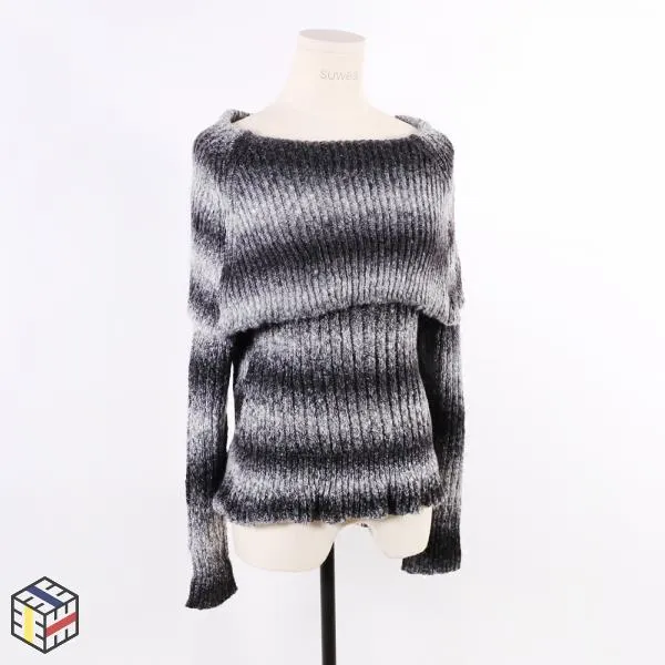 니트 프릴 가을과 겨울 칼라 나무 귀 줄무늬 울 스웨터를 flouncin
