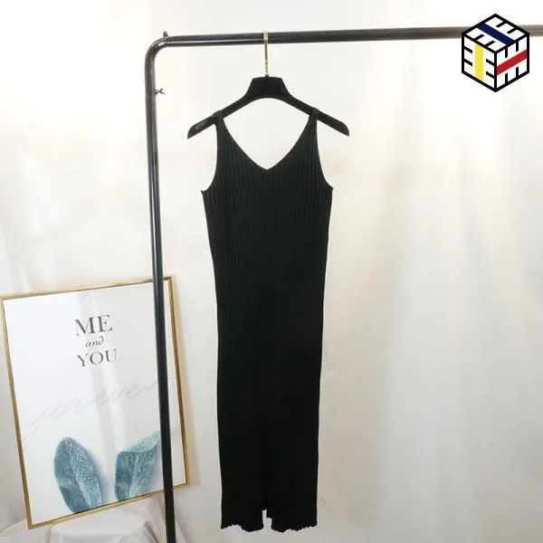 원피스 조끼 겨울 V 넥 니트 가을과 슬림 긴 드레스 저점