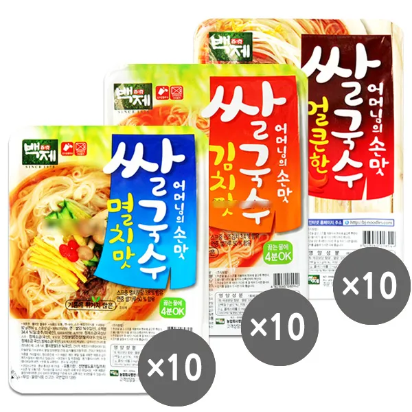 백제푸드 백제 쌀국수 멸치10개+김치맛10개+얼큰10개 92g 30개