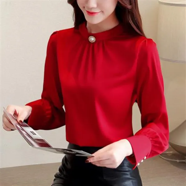 여자 쉬폰 시스루 블라우스 시폰여성복 기모 이너걸 긴팔 상의 000025867