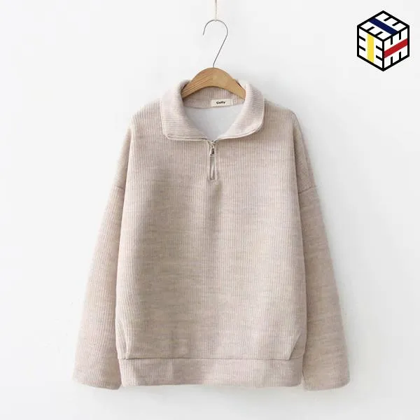 맨투맨 후드 집업 여성 Mmf는 고의 스탠드 칼라 지퍼 니트 스웨터 가을