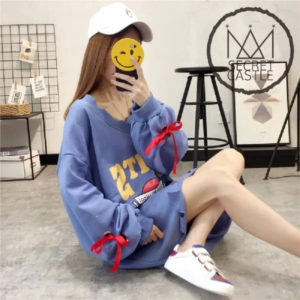 비밀의성 여자 소매 장식 밑단 절개 티셔츠 원피스