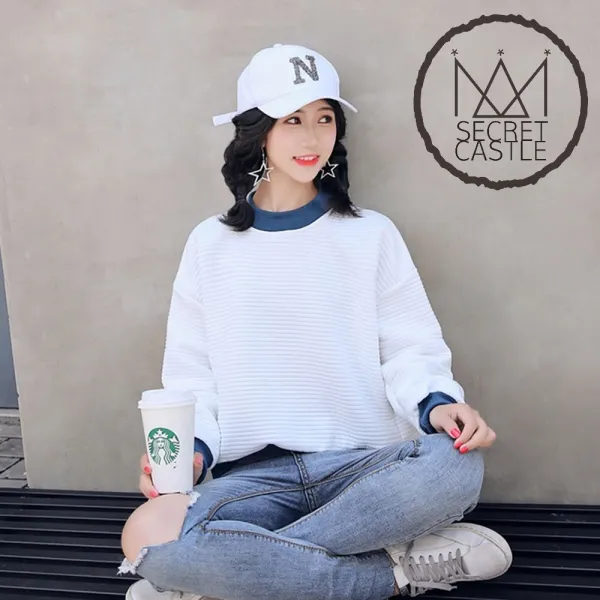 비밀의성 여자 투톤 옆트임 긴팔 티 맨투맨 티셔츠