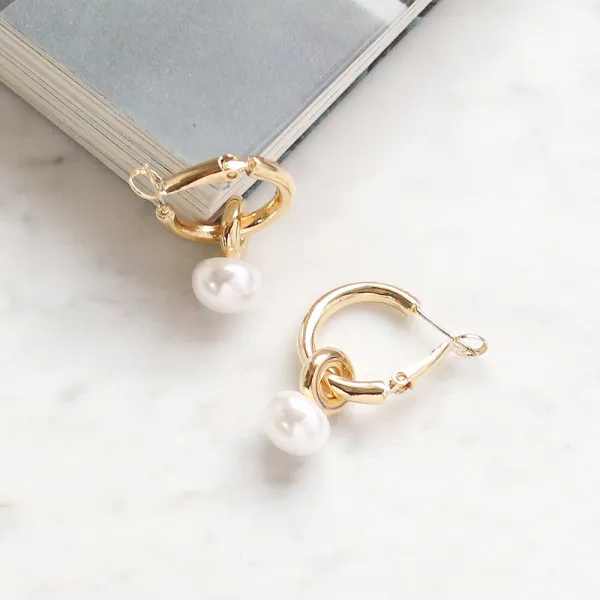 워너비스톤 은침 빈티지한 스타일의 진주 드롭 원터치 링 귀걸이