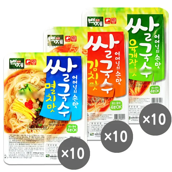 백제푸드 백제 쌀국수 멸치10개+김치10개+육개장10개 92g 30개
