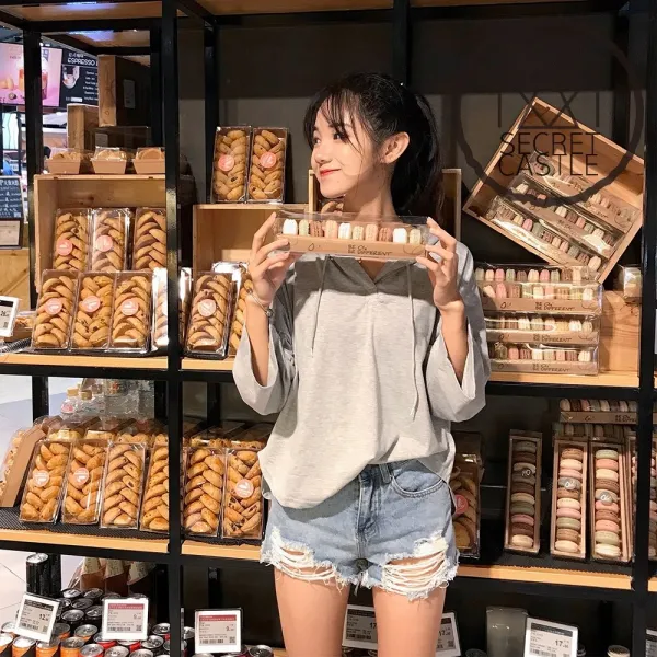 비밀의성 여자 후드 와이드 8부 소매 맨투맨 티셔츠