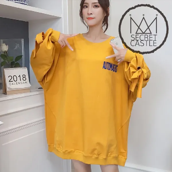 비밀의성 여자 소매 리본 장식 긴팔 티셔츠 원피스