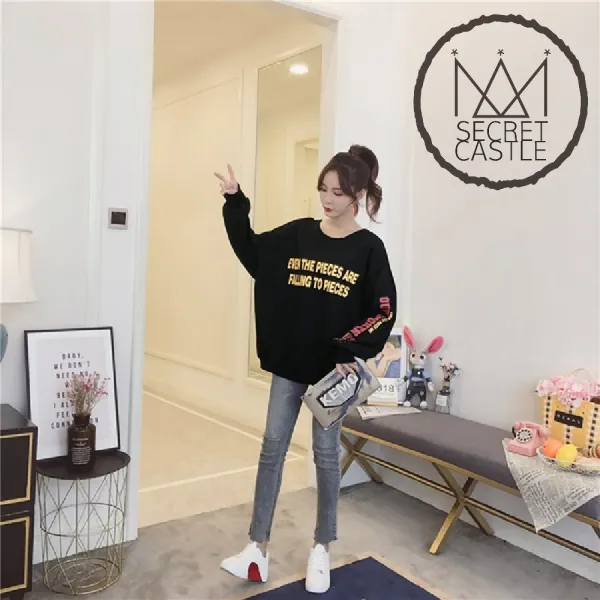 비밀의성 여자 뒷 트임 오버핏 긴팔 티 맨투맨 티셔츠