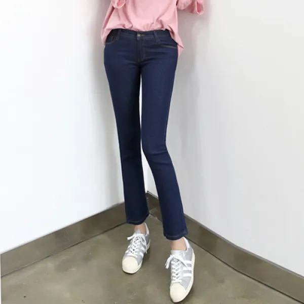 마이너스2인치 여성용 스판 생지데님 일자팬츠