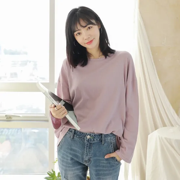 플레이팝 여성용 루즈핏 젠심플 라운드넥 박스티셔츠