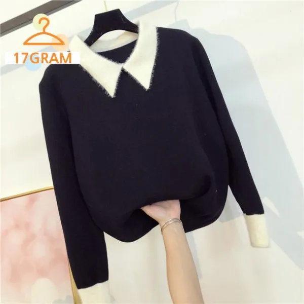 일상코디티셔츠 겨울 New 옷깃 오버핏 긴 소매 스웨터 줄무늬