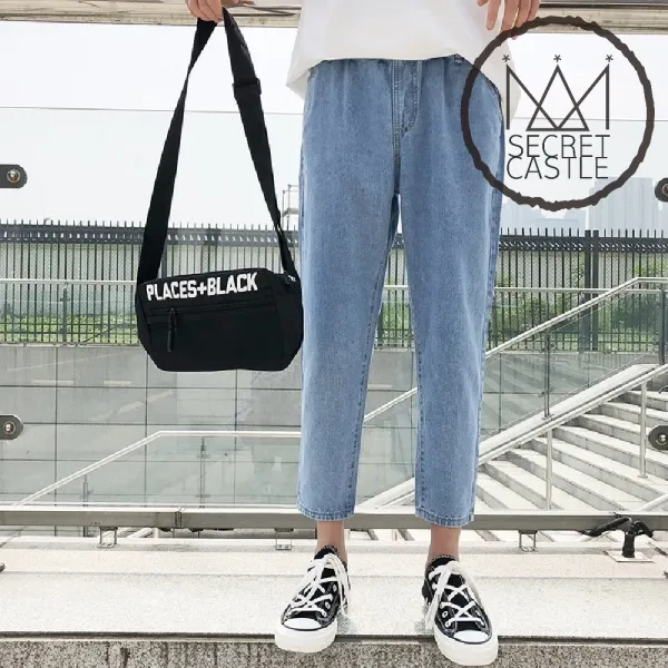 비밀의성 남자 밴딩 와이드핏 배기 조거 일자 팬츠