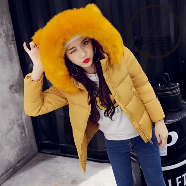 비밀의성 여자 곰돌이 라쿤 털 기본 숏 패딩 점퍼