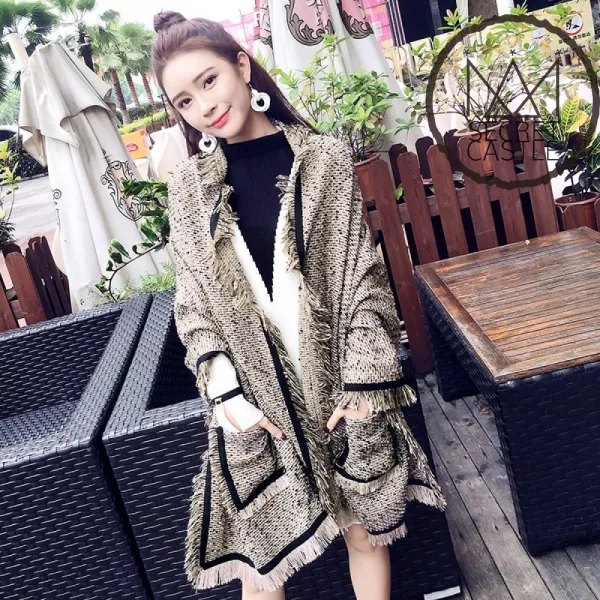 비밀의성 여자 트위드 수술 숄 어깨숄 망토 케이프