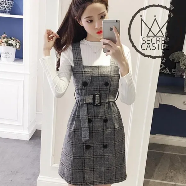 비밀의성 여자 더블 버튼 허리 벨트 나시 원피스