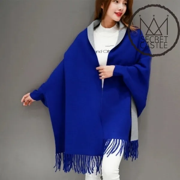 비밀의성 여자 배색 컬러 숄 가디건 어깨숄 케이프