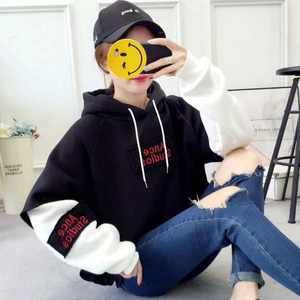 쇼핑하자 여성 편한 느슨한 레터링 투톤 오버핏 데일리 티셔츠 후드티OO25 580153481537_obiA