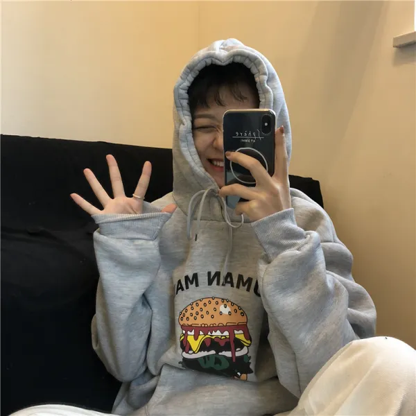 쇼핑하자 여성 편한 버거 캐릭터 오버핏 데일리 티셔츠 후드티OO24 584271071427