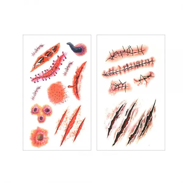 China OEM 상처타투(2가지 1세트) 타투스티커 할로윈분장 상처분장 좀비타투, Zombie B SET, 1