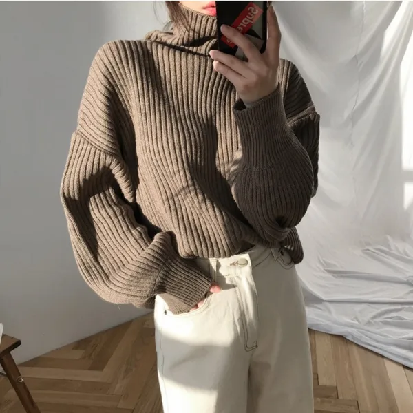 유블리샵 울 폴라 티 개주얼 니트 여성 박스 M-254