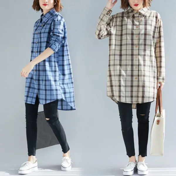 아이엠몽 여성 체크셔츠 체크패턴 남방 빅사이즈 오버핏 루즈핏 미튼 셔츠
