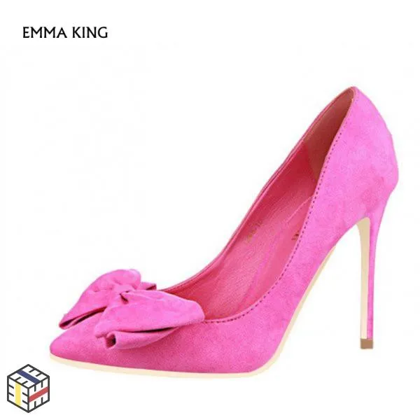스틸레토 힐 스웨이드 EMMA KING 자홍색 활 스틸레토는 우아함 펌프