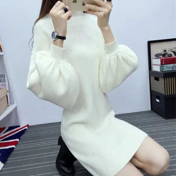 여성 겨울 홀복 긴팔 왕소매 슬림 미니 니트 원피스 5컬러 클럽의상