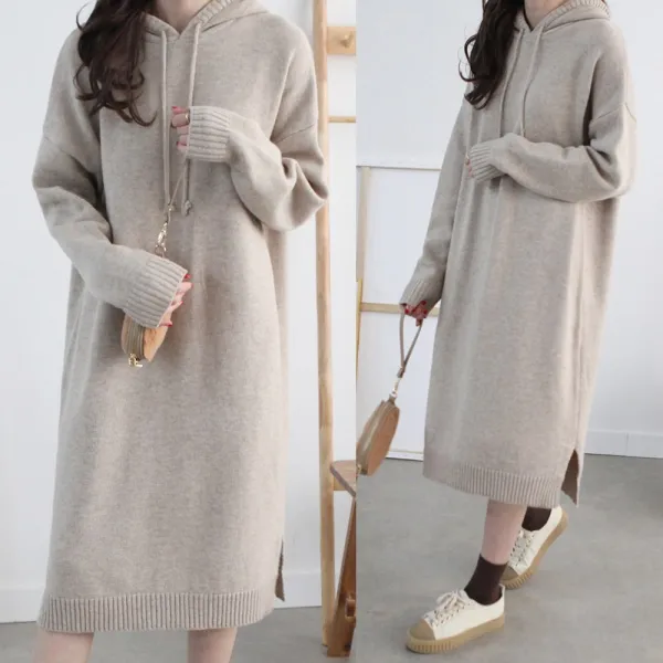하늘바라기 여성용 리치 후드 울 니트 원피스