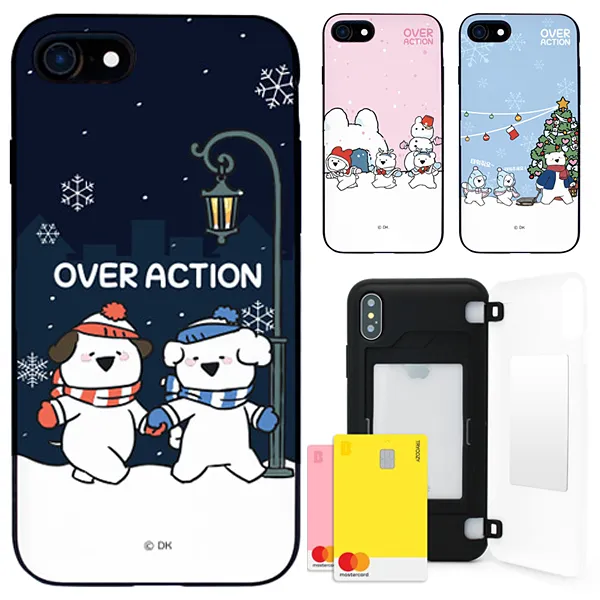 오버액션 스노우 슬림 카드 도어 범퍼 케이스 B 수납 거울 장착 휴대폰 케이스