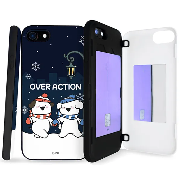 오버액션 스노우 슬림 카드 도어 범퍼 케이스 B 수납 거울 장착 휴대폰 케이스