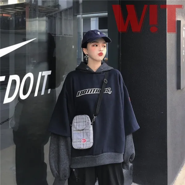 위트몰 여자 데일리 심플 오버핏 레이어드 후드 티셔츠