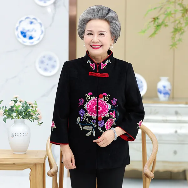 저렴한 고위급 꽃자수 중년 여성 여자 겨울 가을 모직물 슬랙스 루즈핏 오버핏 박시핏 포커스