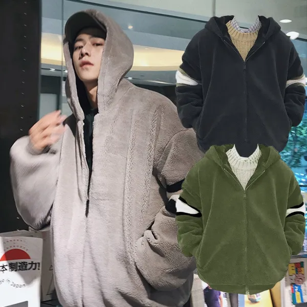 유블리 남성후드집업 후드 스트랩 오버핏 루즈핏 양털 뽀글이 오리진
