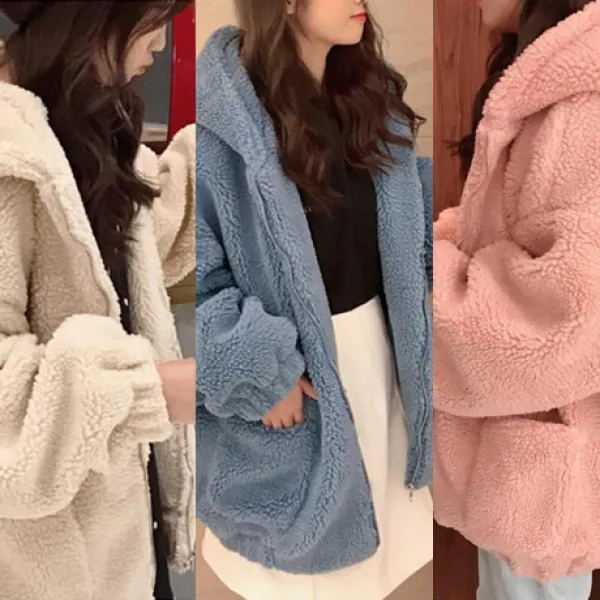  우유니샵 왕뽀송 양털후드 집업 후리스점퍼