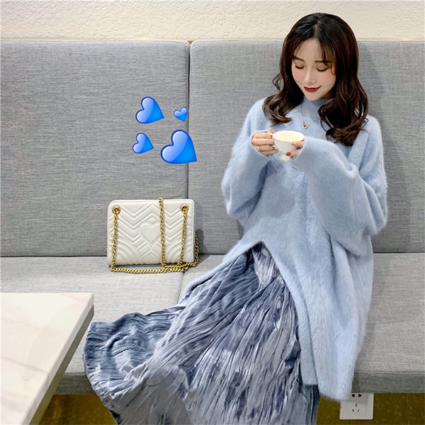  퀸앤조이 크리스탈 스노우 투피스 밍크퍼니트 + 벨벧스커트 니트세트