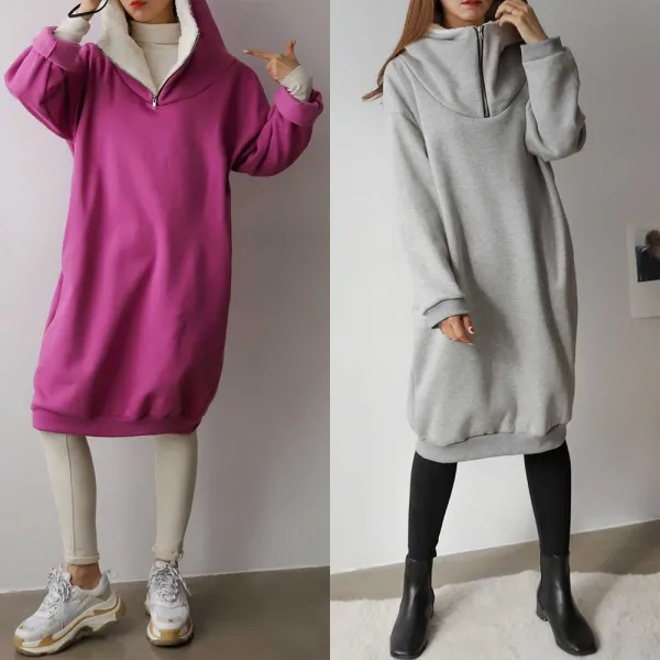 율블리샵 항아리핏 안감 기모 후드 양털 집업 롱 오버핏 겨울 빅사이즈원피스