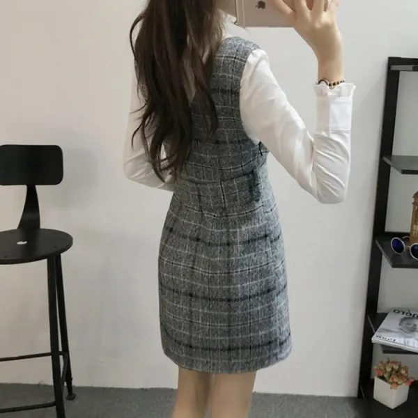 Qterra 특허브랜드 여성 모직 체크 멜빵 원피스 캐주얼 골덴 조끼 치마 Ew0111 Ea06