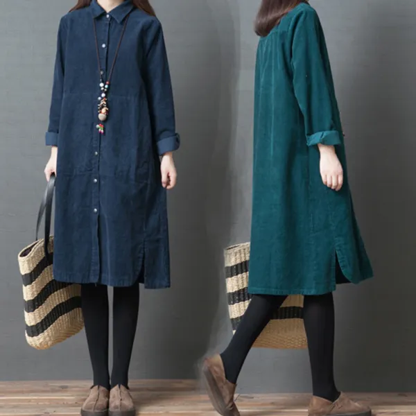 아이엠몽 여성 셔츠 원피스 골덴 코듀로이 빅사이즈 루즈핏 미론 롱원피스