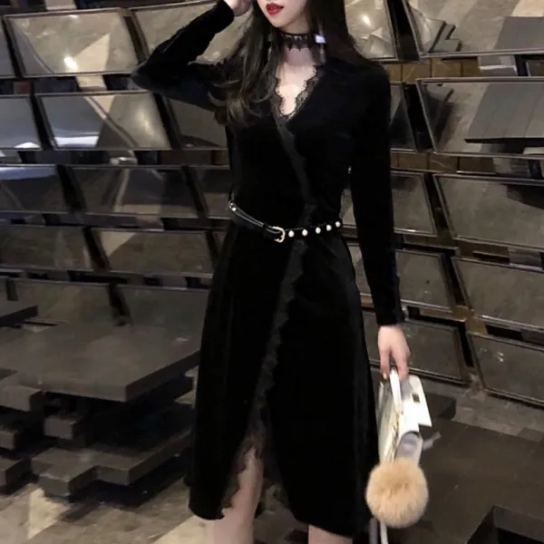 Yz 여성 겨울 롱 벨벳 원피스 레이스 74 Mppvx6