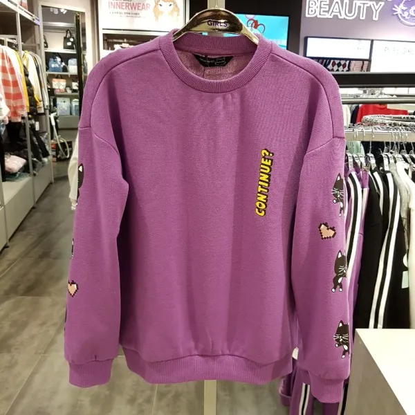 더데이걸 춤신춤왕 소매포인트 맨투맨 바이올렛