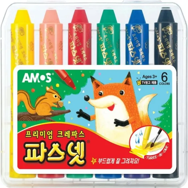 별도표기 아모스 파스넷 6색사무용품 (크레파스 물크레파스 무독성 크레파스 손에 안묻는 크레파스), 단품