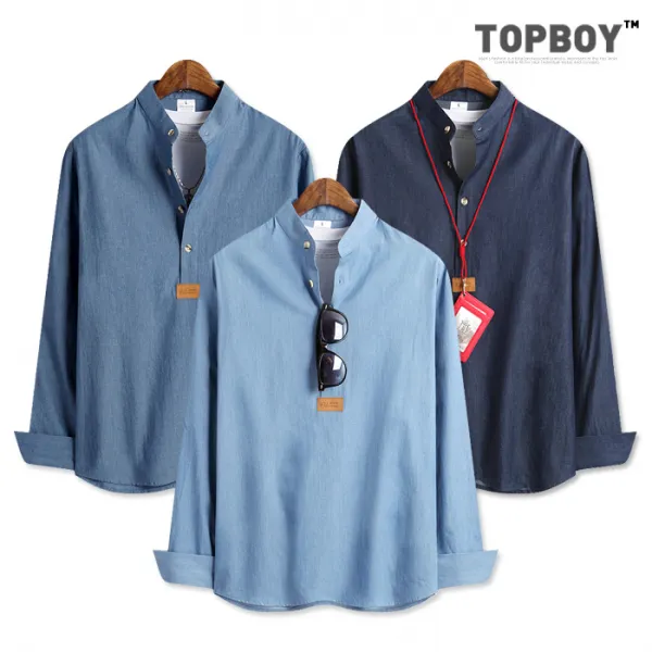 탑보이 탑보이 데님 헨리넥 긴팔셔츠 (MN439)