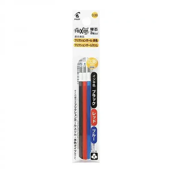 파이롯트 프릭션 슬림 노크펜 0.38mm, 0.38 리필심 (흑적청3개입), 1팩