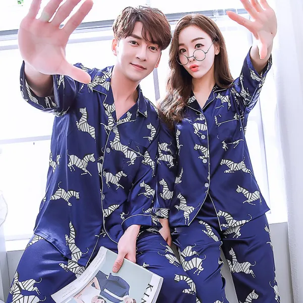  스텔라 실크커플잠옷세트 파자마실내복 수면잠옷세트 홈웨어 투피스 빅사이즈s03