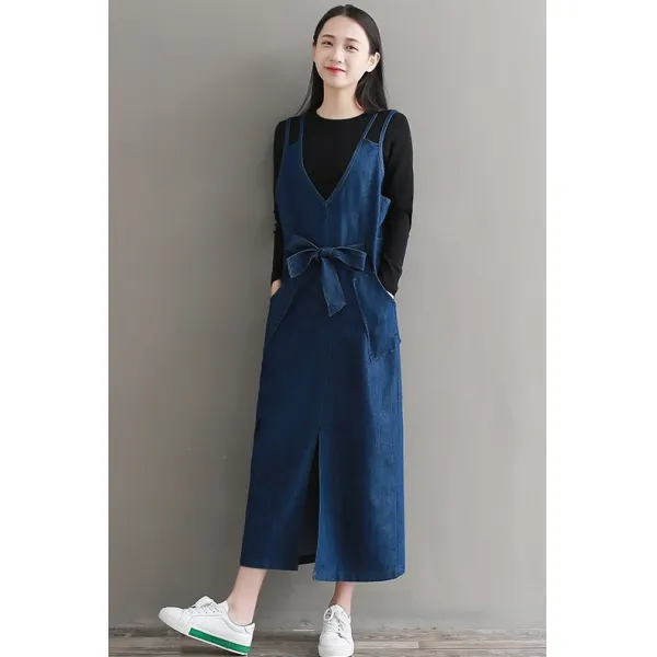 Qterra 특허브랜드 여성 롱 멜빵 데님 원피스 캐주얼 청치마 빅사이즈 Dw0121 Dbh06