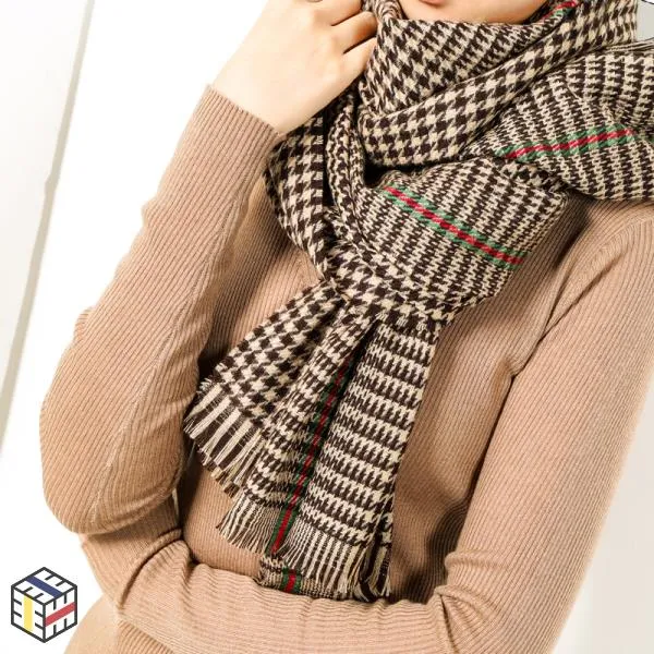 목도리 니트 여성 신상품 유행 두꺼운 소모사 울 상감 색상 스카프 격자