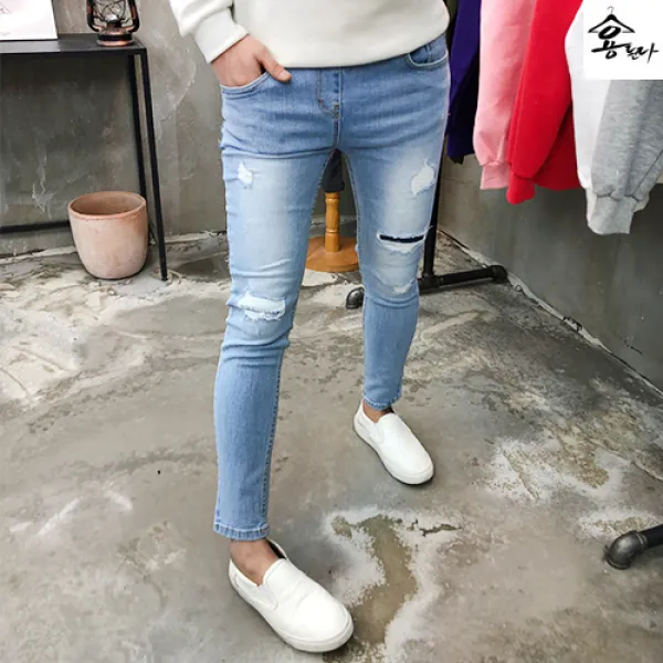 용된다 데님 밴딩 데미지 봄 남자청바지 일프로 611-1