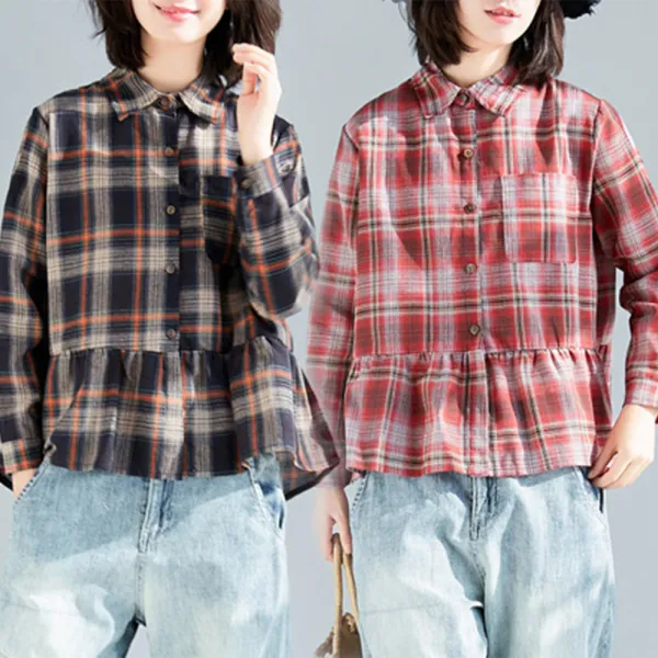 아이엠몽 여성 블라우스 코디하기 좋은 셔링 체크 셔츠 Bb225004hb 